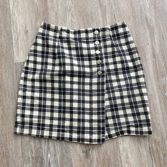 Vintage Niki Lee Gingham Button Wrap Skirt Size 7 Unique Retro